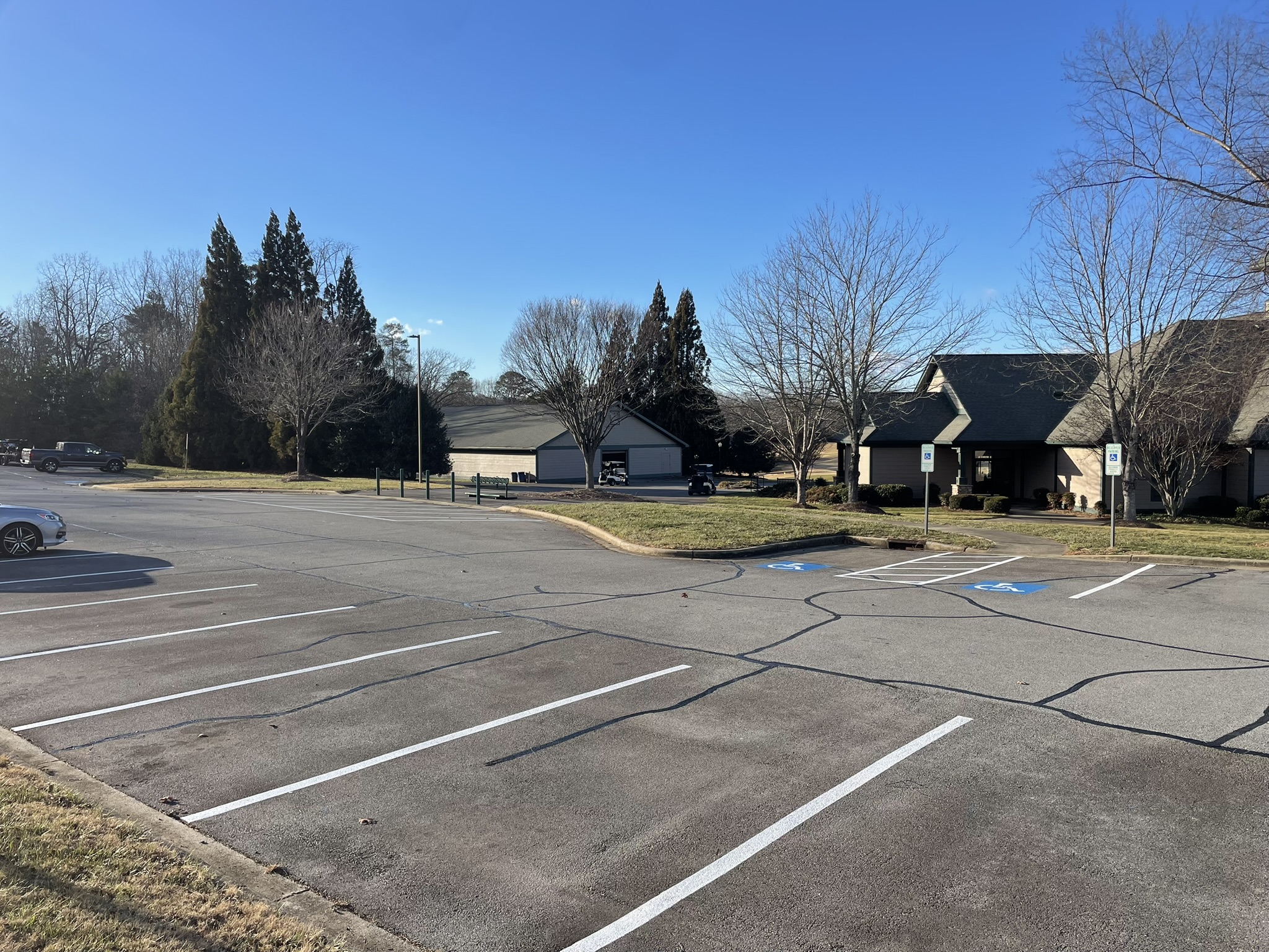 Country club parking lot line striping — Northwestern NC.
