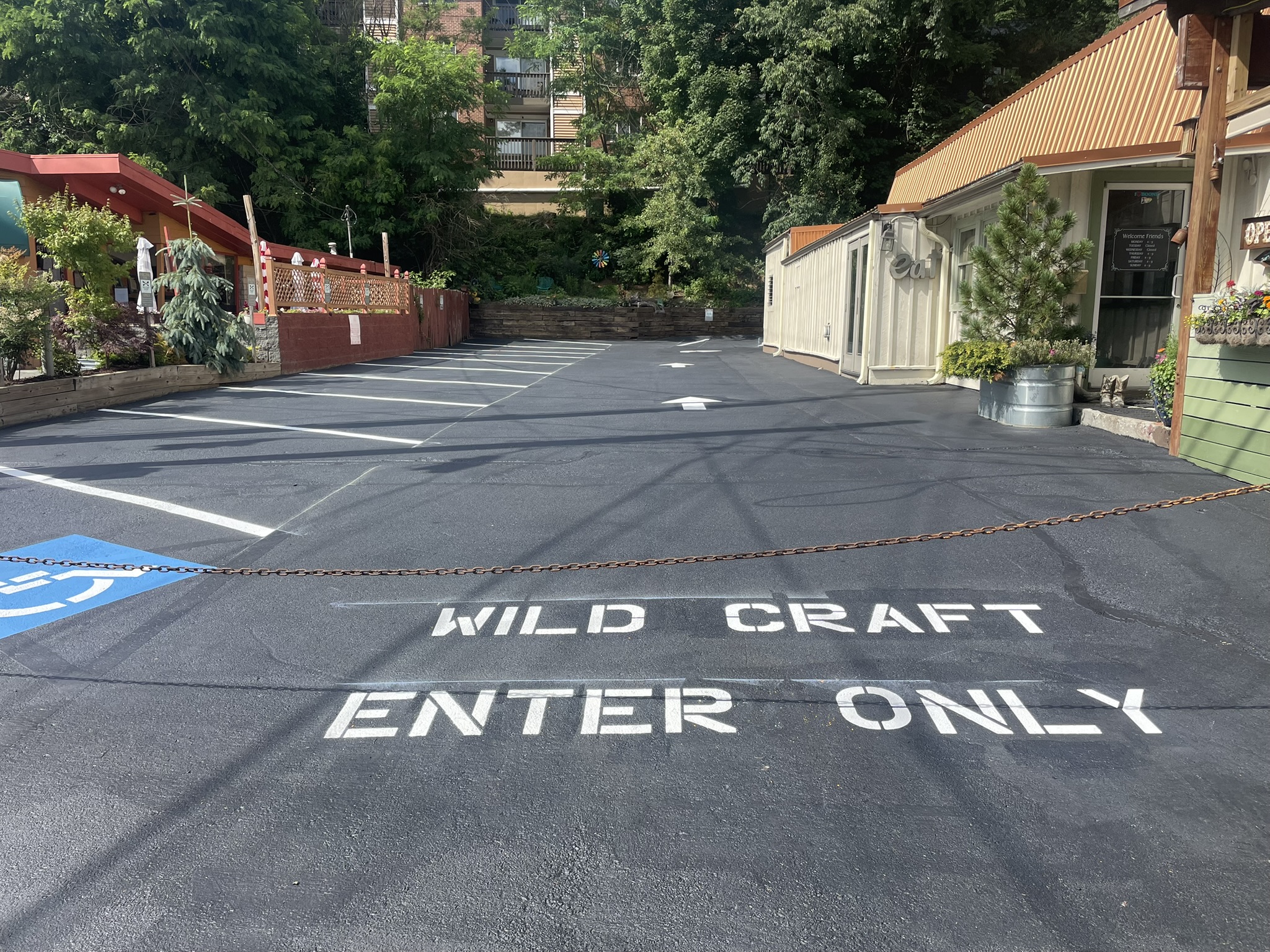 Wildcraft Cafe parking lot after sealcoating and striping